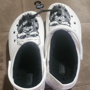 CROCS Kids White Slippers with Black Monster Design